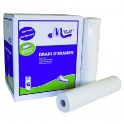 Draps d'examen standard ouate gaufrée collée 2x19.5g/m² - Carton de 6 rouleaux - 2 plis - 185 formats - 50x35cm - J337PMR