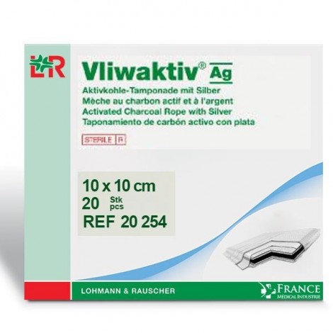 Compresse absorbante au charbon actif Vliwaktiv®F 10x10cm Boite de 20- 20254